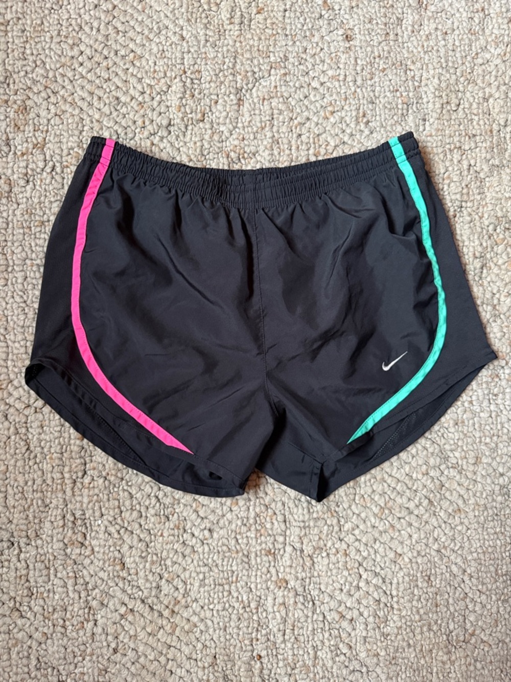 Nike Women’s Black Athletic Shorts with Pink & Teal Accents